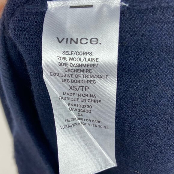 Vince Cashmere Wool Crew Neck Sweater Navy Blue Size XS Slim Fit Minimalist Knit - Picture 6 of 10